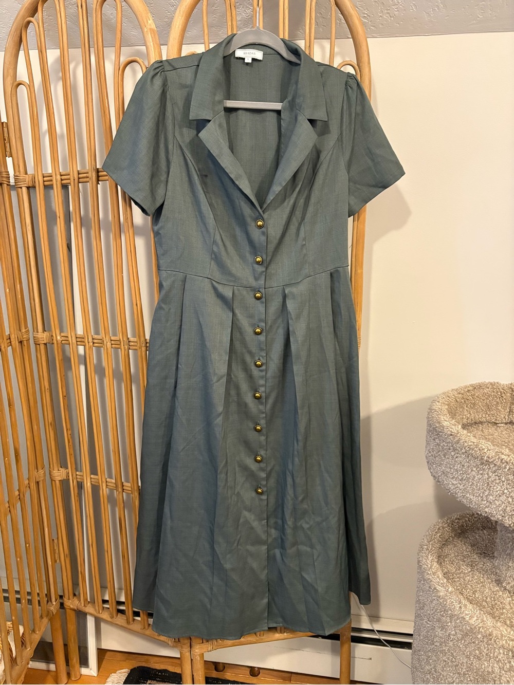 Classic Button-Front Slate Green Shirt Dress